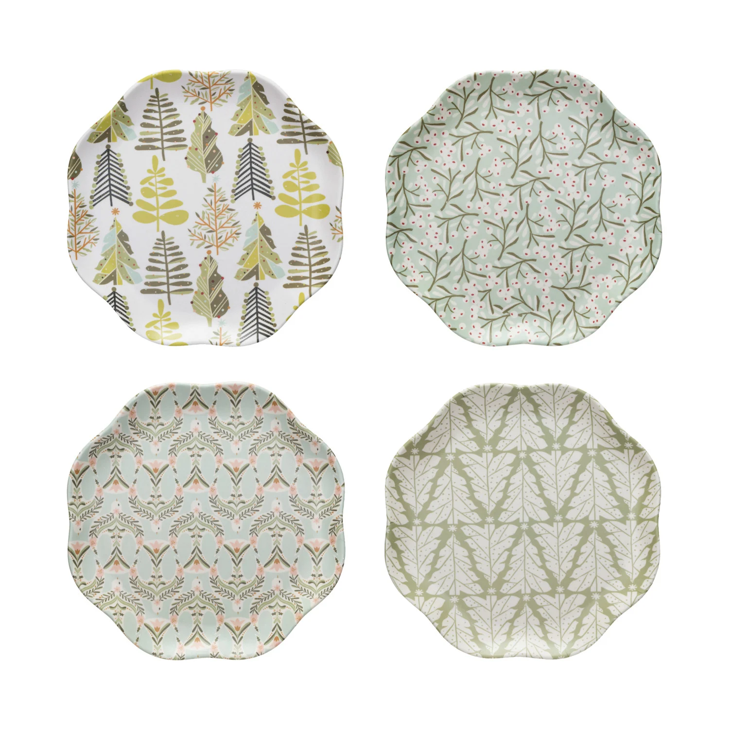 Bamboo Melamine Scalloped Plate, 4 styles