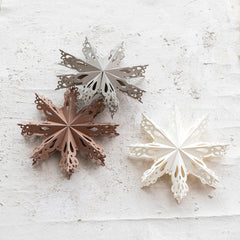 9" Recycled Paper Folding Snowflake Ornament, 3 Colors