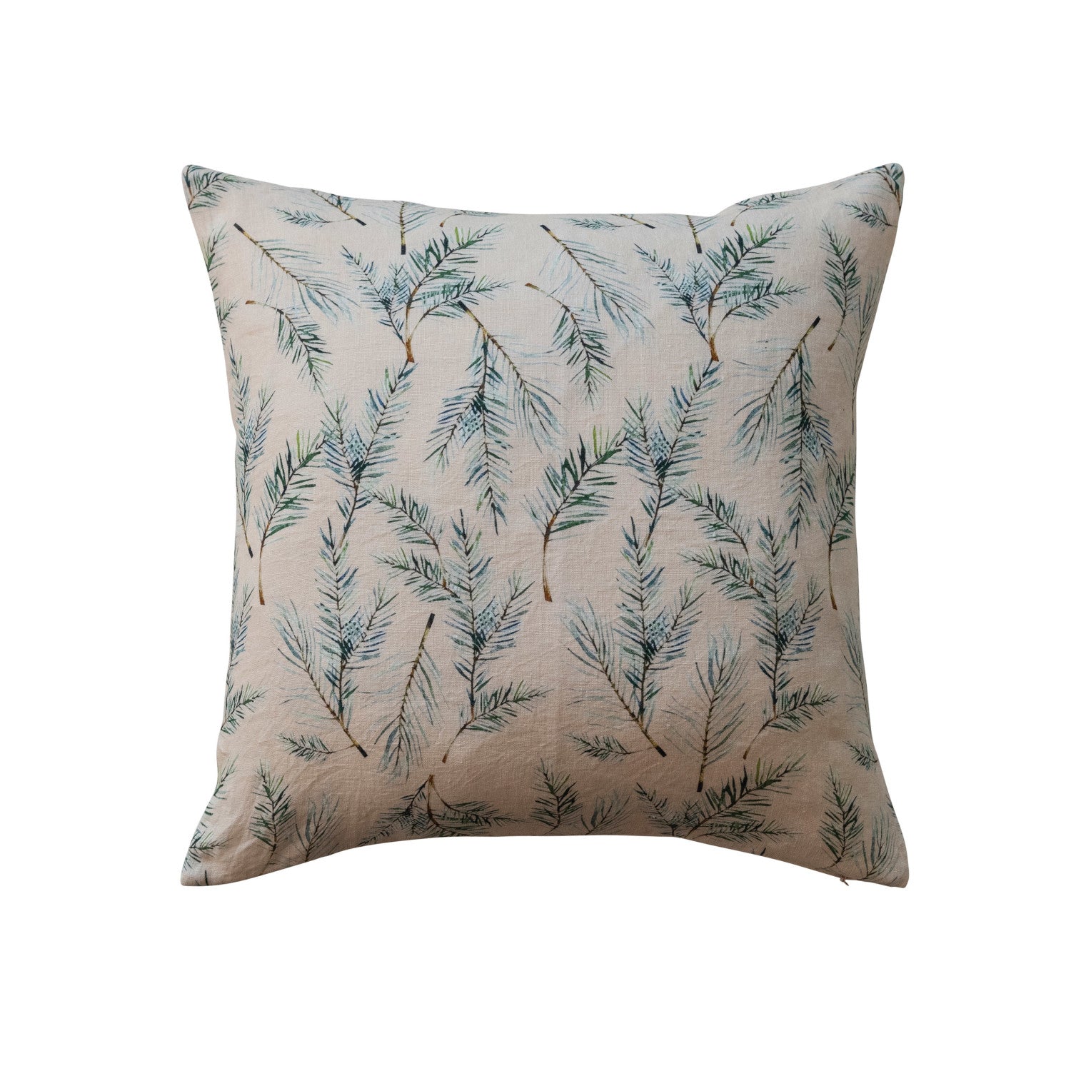 Square Linen &amp; Cotton Printed Pillow with Pine Bough Pattern