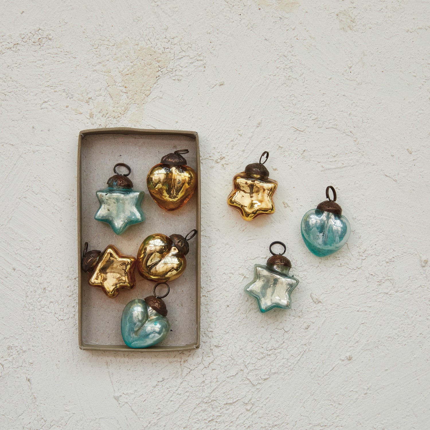 Mercury Glass Heart &amp; Star Ornaments