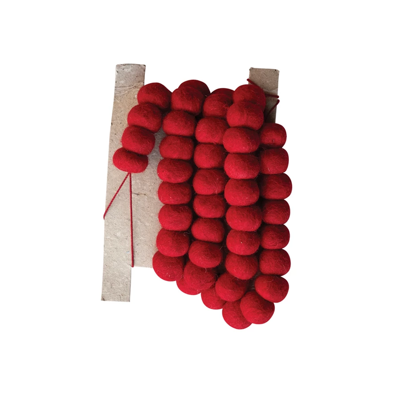 Handmade Wool Felt Ball Garland, Red