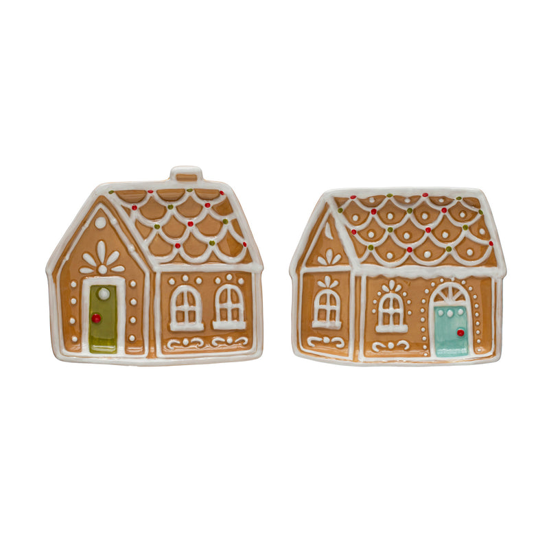 Hand-painted ceramic gingerbread house shaped plate