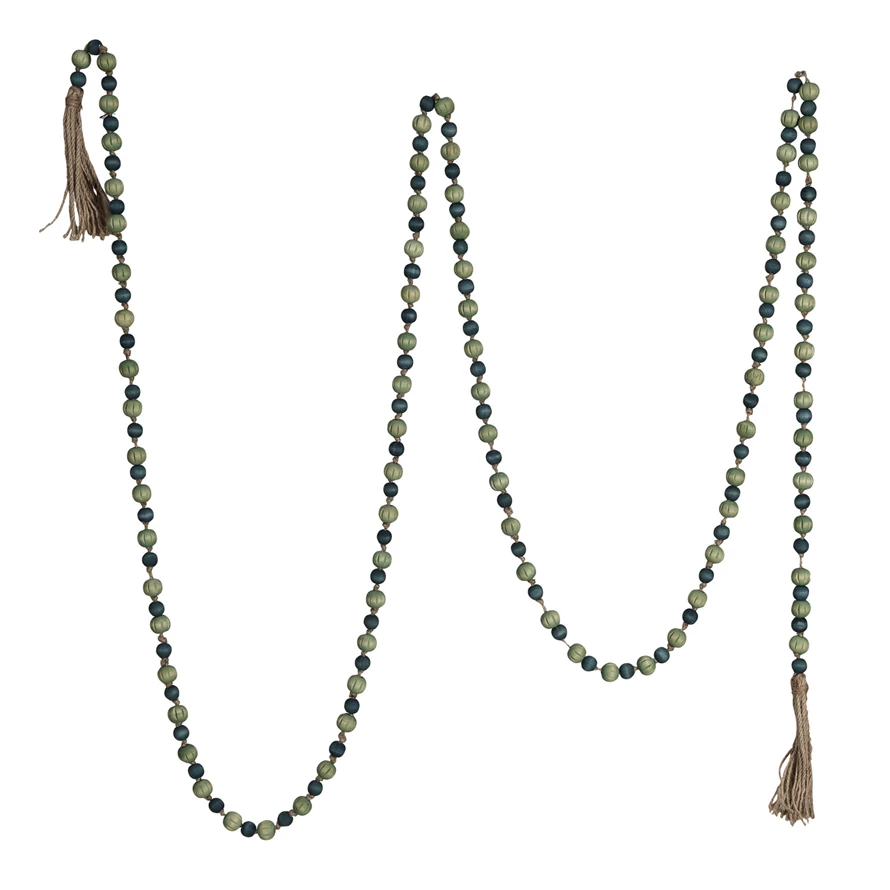 Paulownia Wood Bead Garland w/ Jute Tassels