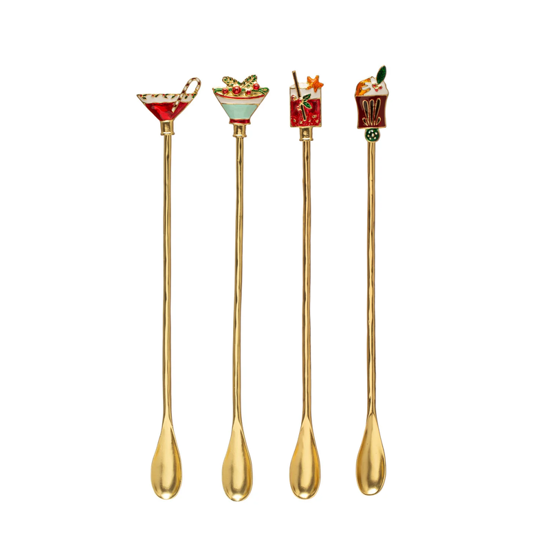 Zinc Alloy Cocktail Spoon with Enameled Beverage Icon Handle