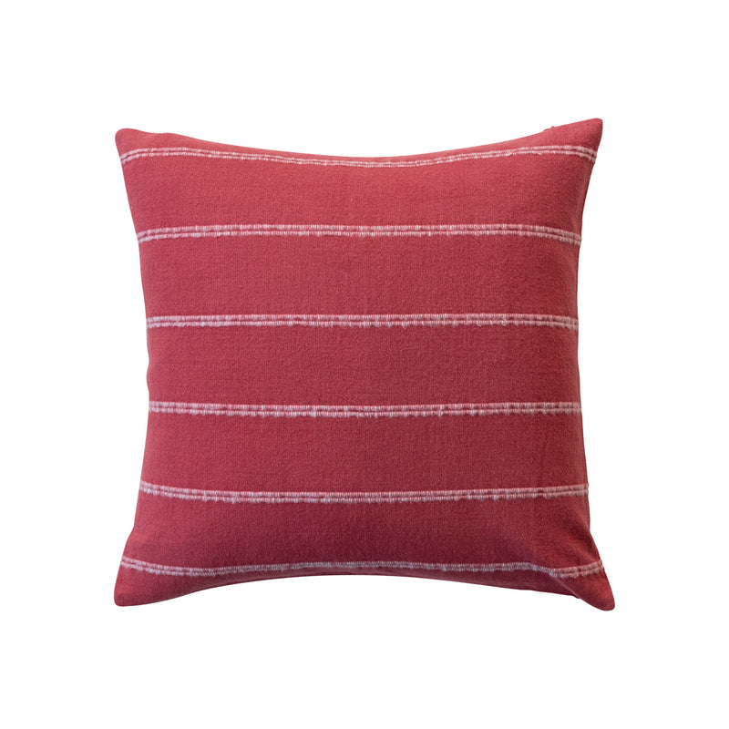 Square Brushed Cotton Flannel Pillow w/ Stripes, Red & White