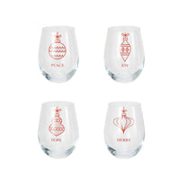 Stemless Wine Glass with Ornament &amp; Word