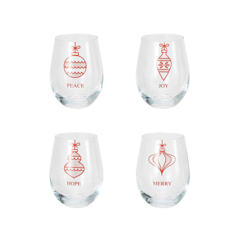 Stemless Wine Glass with Ornament & Word