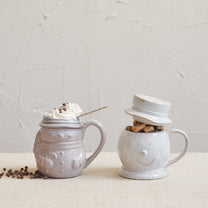 Stoneware Snowman Shaped Mug w/ Lid
