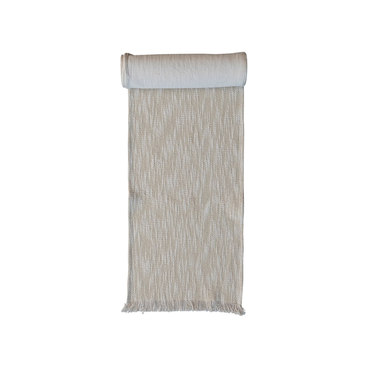 Woven Cotton Slub Table Runner w/ Metallic Gold Thread &amp; Fringe, Natural