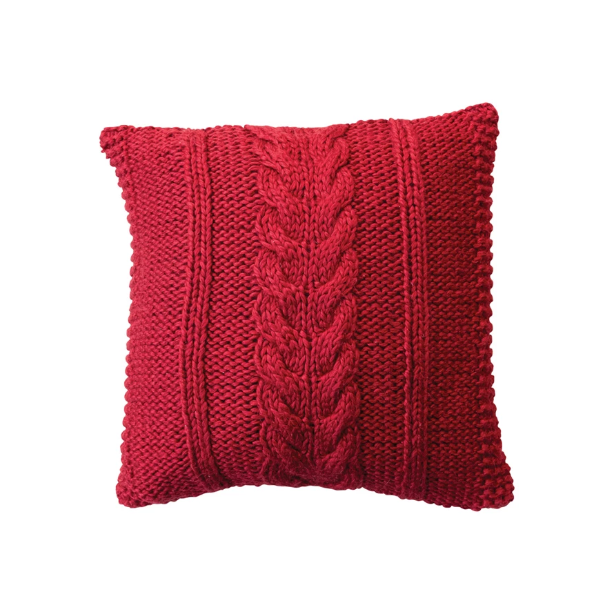 Square Hand-Woven Acrylic &amp; Cotton Slub Cable Knit Pillow