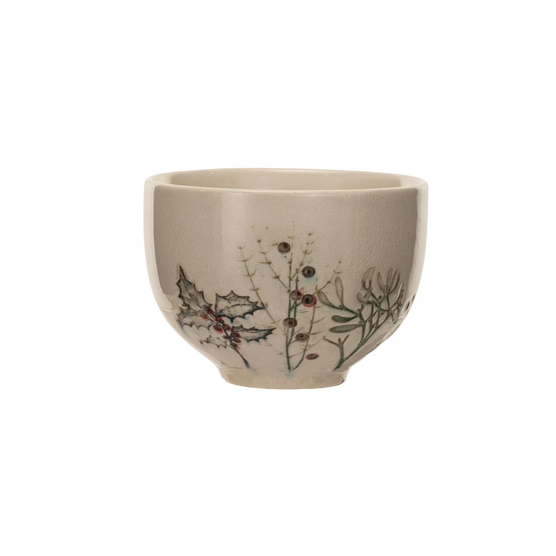 Debossed Stoneware Bowl w/ Seasonal Botanicals