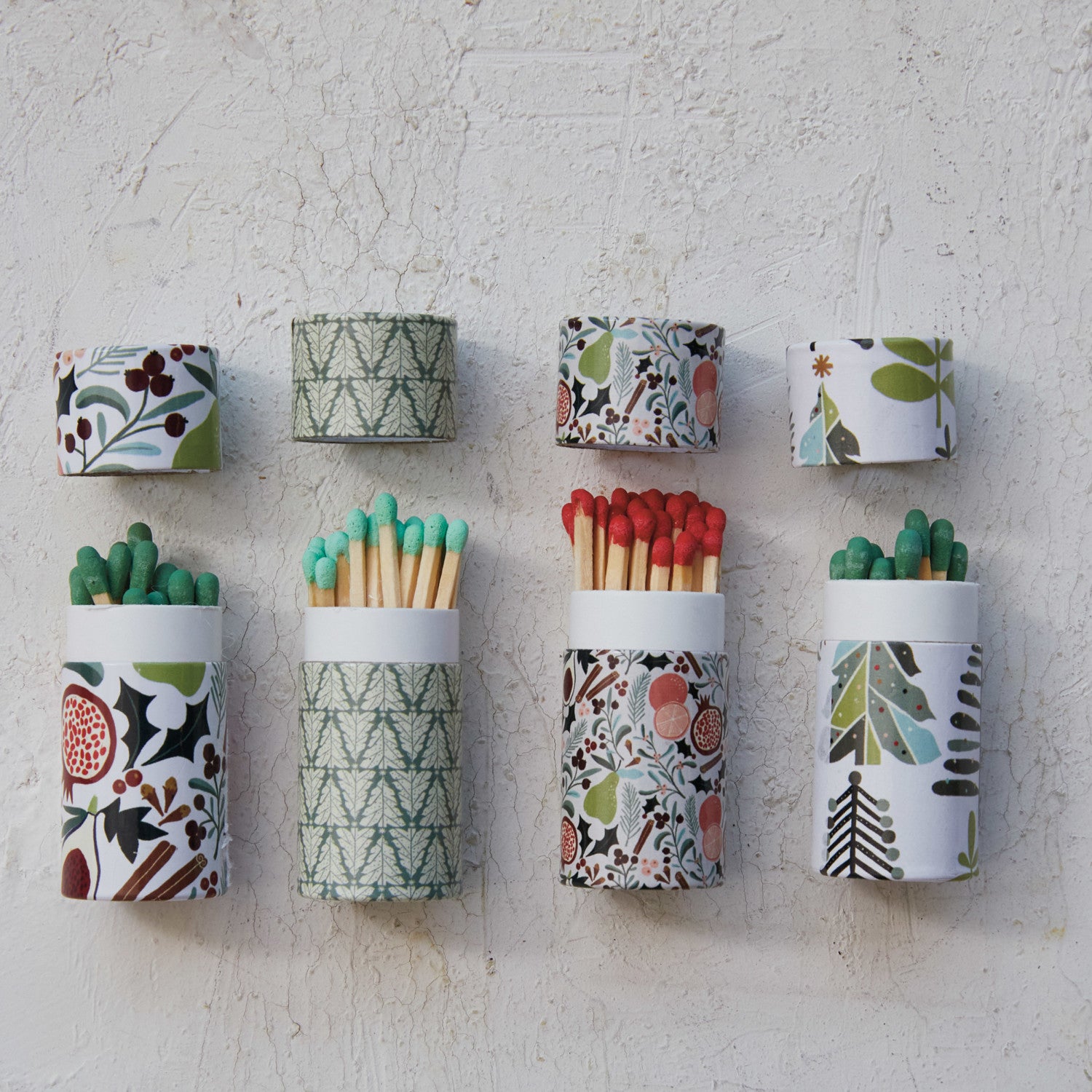 Safety Matches in Tube Matchbox w/ Seasonal Pattern, 4 Styles
