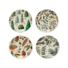 Round Stoneware Plate with Evergreen Botanicals Pattern