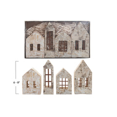 Birch Bark Houses w/ Windows, Natural, Boxed Set of 4