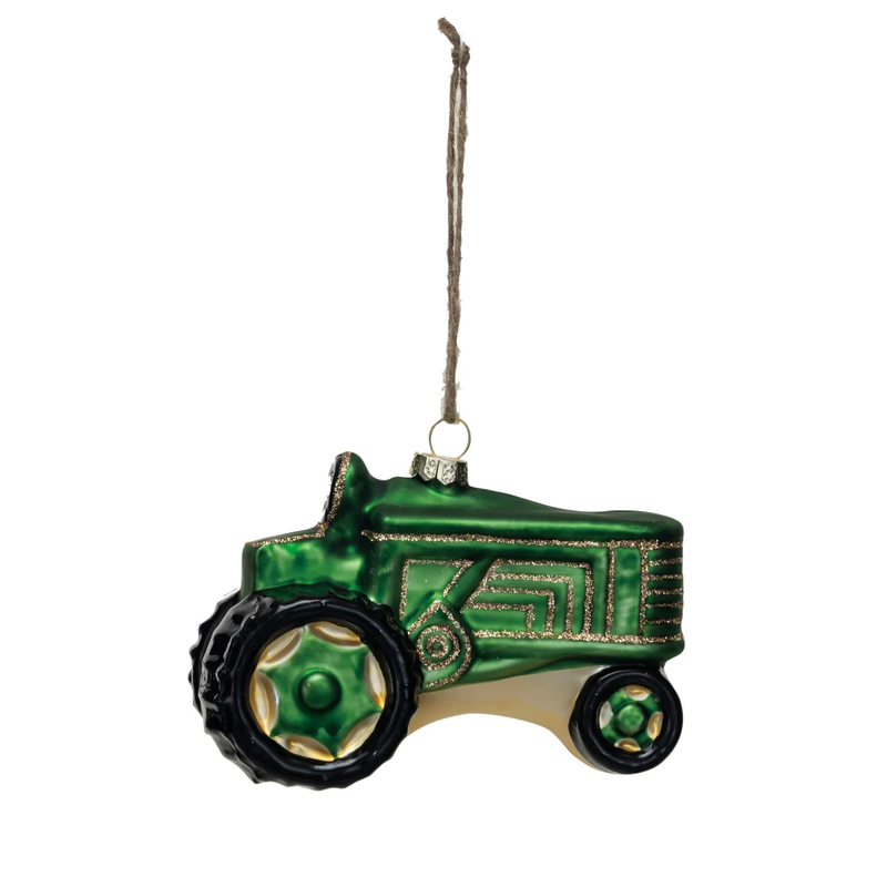 Hand-Painted Glass Tractor Ornament