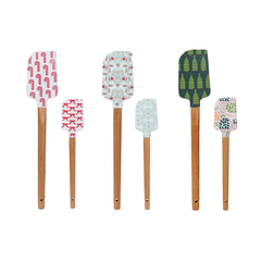 Silicone & Wood Spatulas w/ Holiday Patterns, Set of 2 Sizes