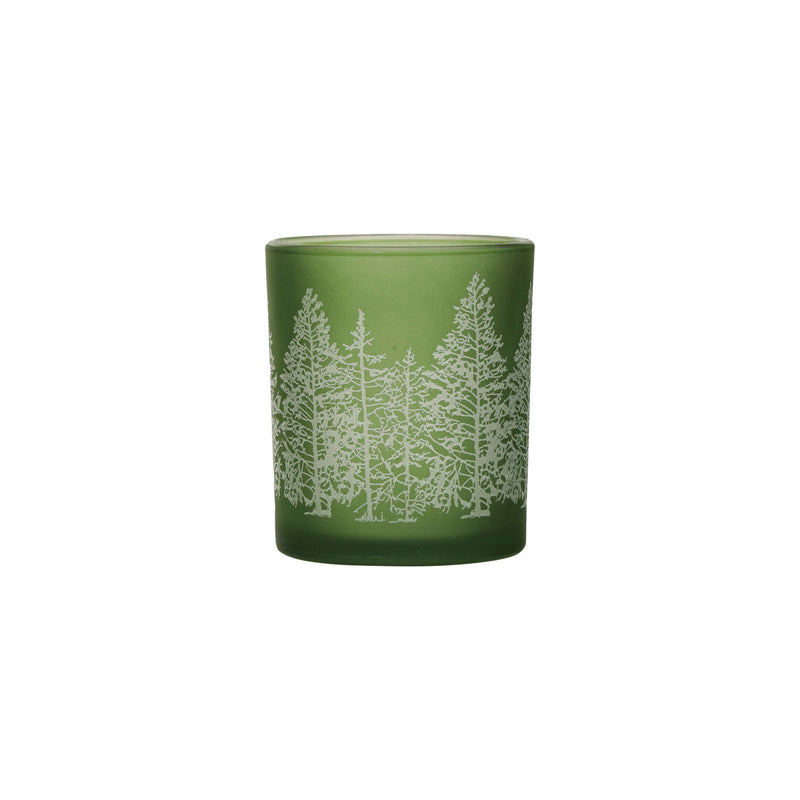 Glass Tealight/Votive Holder with Laser Etched Trees