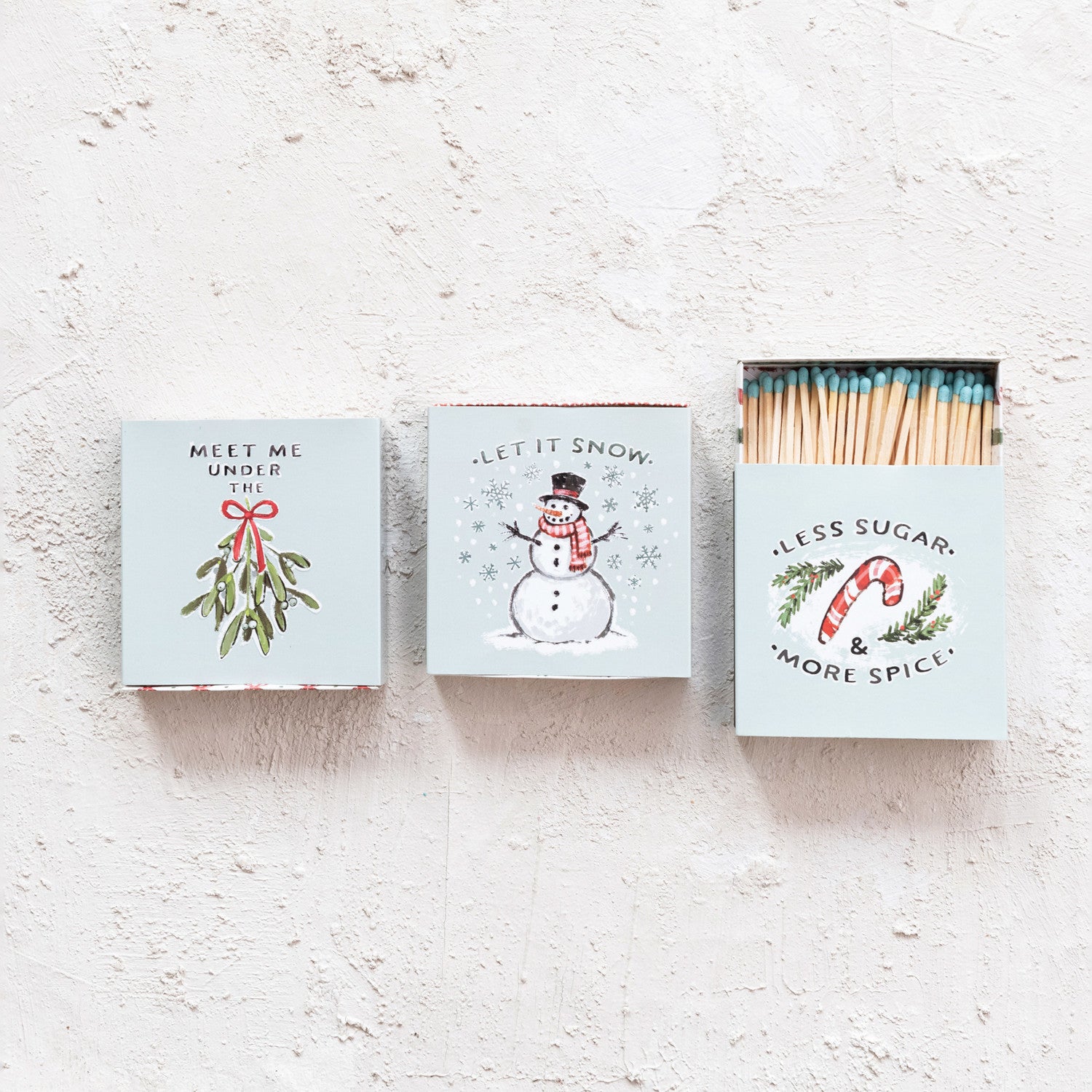Safety Matches in Matchbox w/ Embossed Holiday Image &amp; Saying, 3 Styles