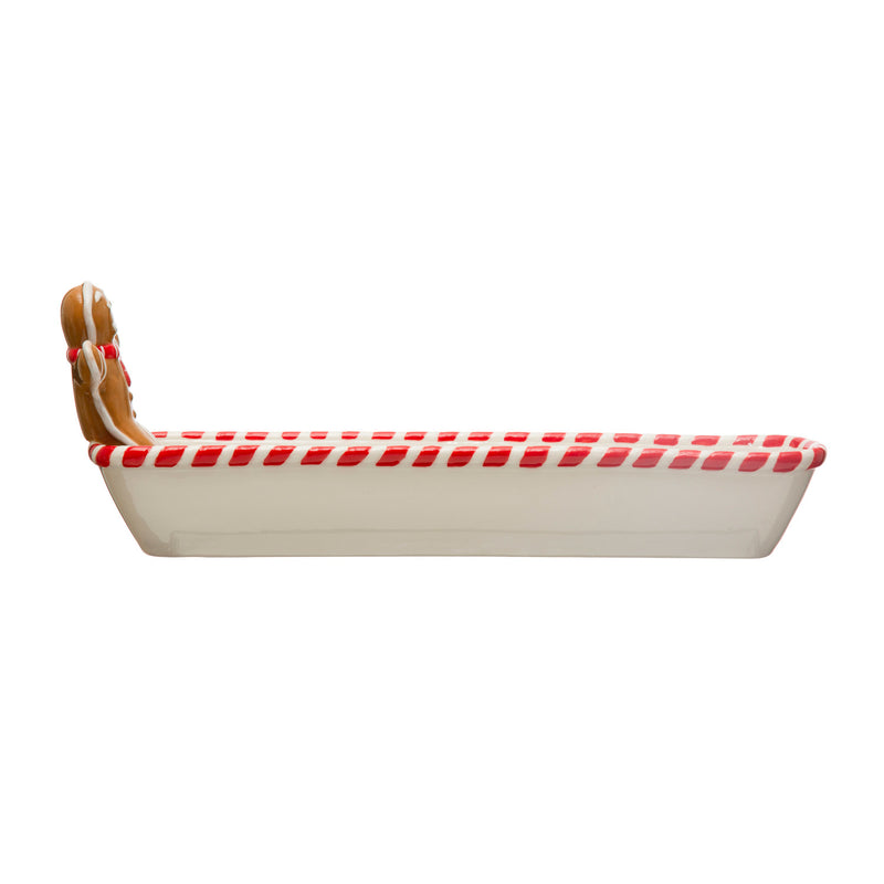 Hand-Painted Ceramic Cracker Dish with Candy Cane Edge