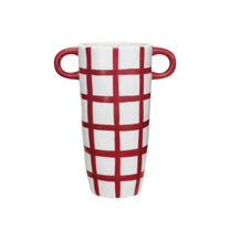 Hand-Painted Stoneware Container w/ Grid Pattern &amp; Handles