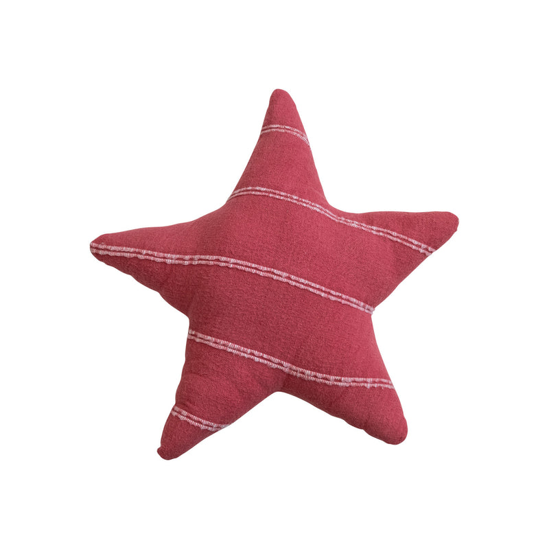 Brushed Cotton Flannel Star Shaped Pillow w/ stripes, Red/White