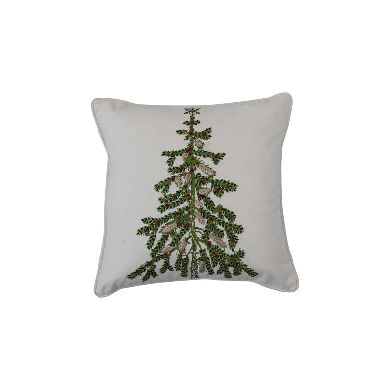 Square Cotton Printed Pillow w/ Christmas Tree