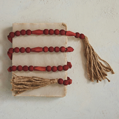 Paulownia Wood Bead Garland w/ Jute Tassels