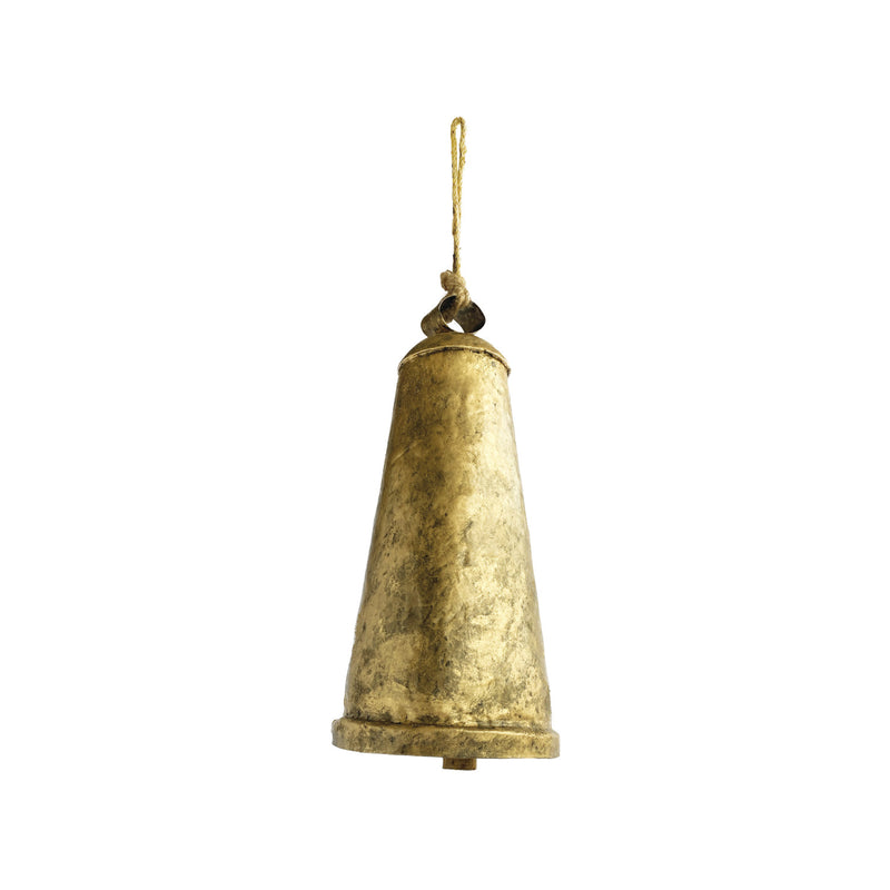 Metal Bell on Jute Rope Hanger, Antique Gold Finish