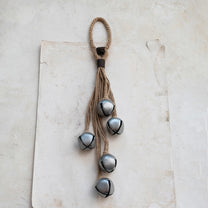 Jute Rope Door Hanger w/ 5 Jingle Bells, Silver Finish