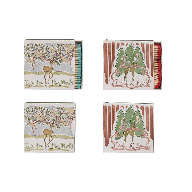 Safety Matches in Matchbox w/ Reindeer & Holiday Saying, 2 Styles