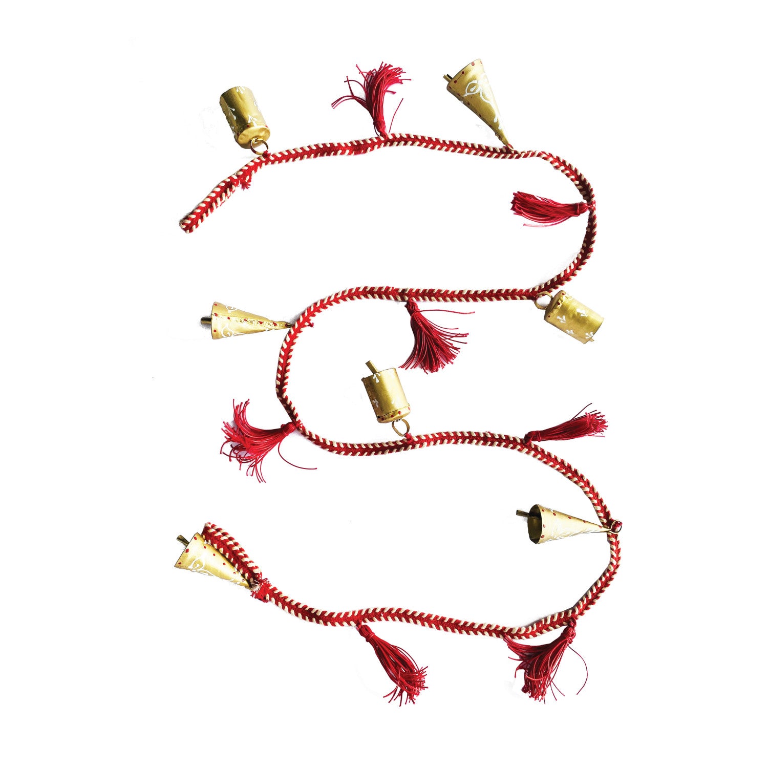 Metal Bell Garland with Painted Pattern &amp; Cotton Tassels