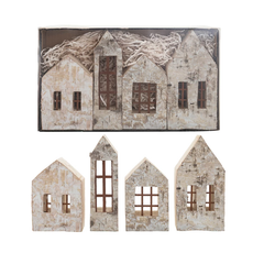 Birch Bark Houses w/ Windows, Natural, Boxed Set of 4