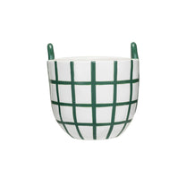 Hand-Painted Stoneware Container w/ Grid Pattern &amp; Handles