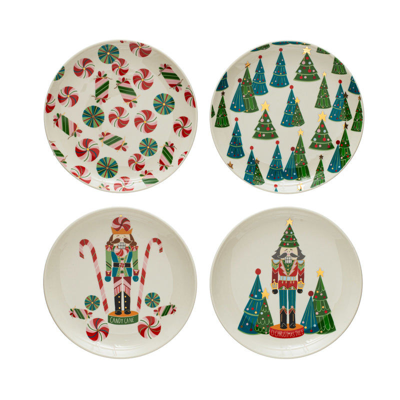 Round Stoneware Plate with Holiday Pattern