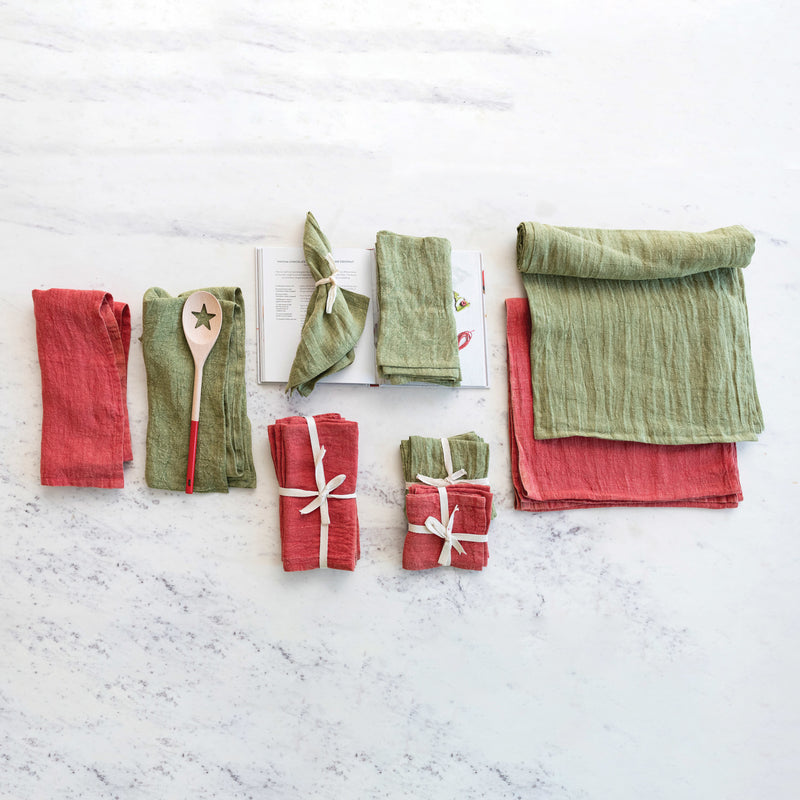 Stonewashed Linen Cocktail Napkins, Green, Set of 4