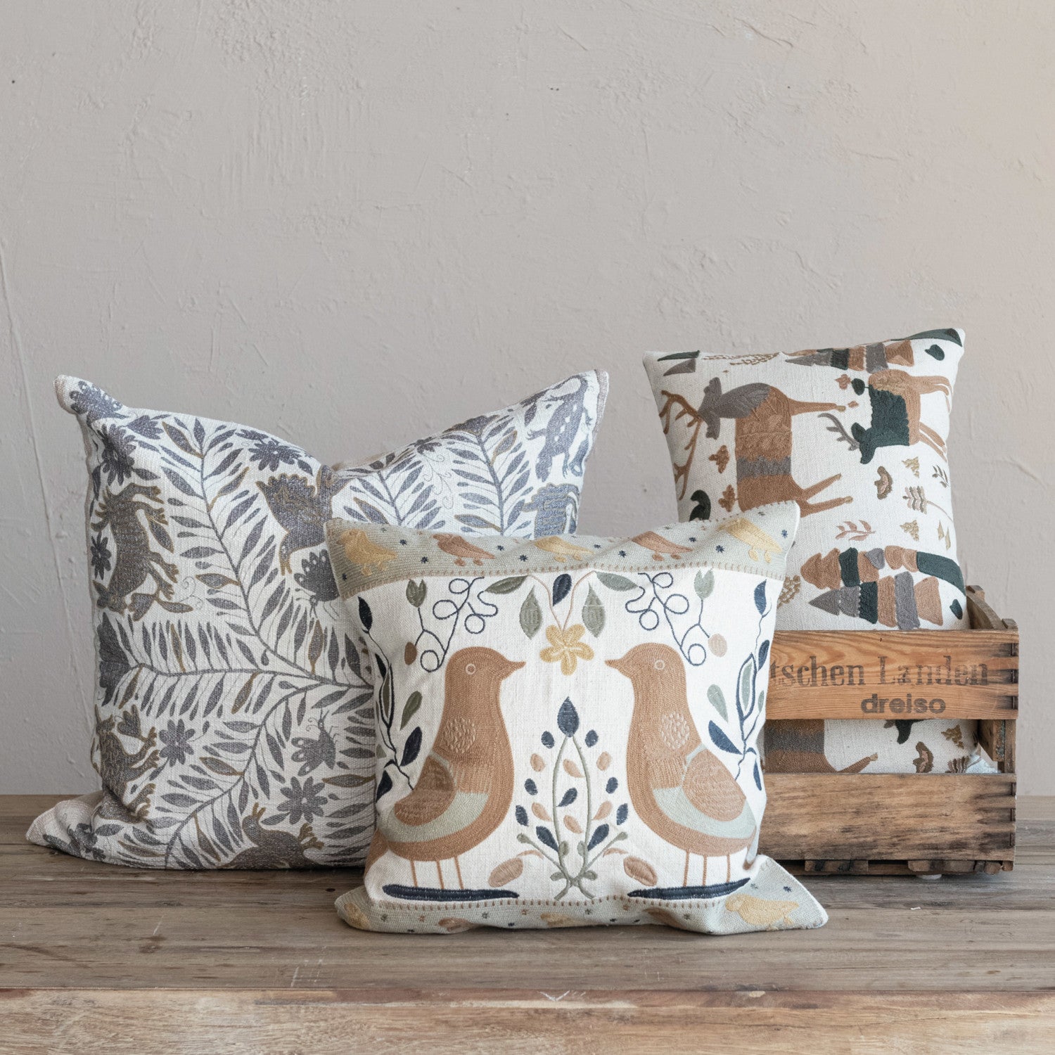 Otomi Pattern &amp; Chambray Back Pillow
