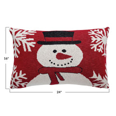 Cotton Knit Chenille Pillow w/ Snowman & Snowflakes