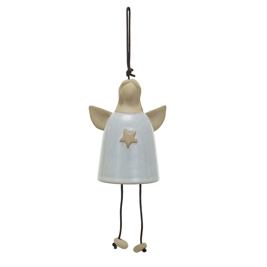 Stoneware Angel Bell &amp; Cotton Rope Hanger