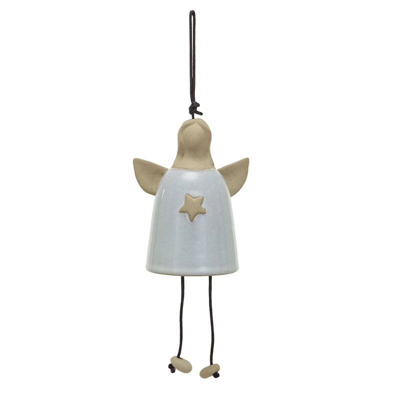 Stoneware Angel Bell & Cotton Rope Hanger