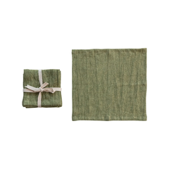 Stonewashed Linen Cocktail Napkins, Green, Set of 4