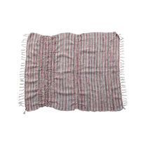 Woven Cotton &amp; Wool Throw w/ Stripes &amp; Fringe, Multi Color