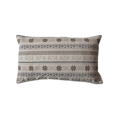 Cotton Embroidered Lumbar Pillow w/ Chambray Back