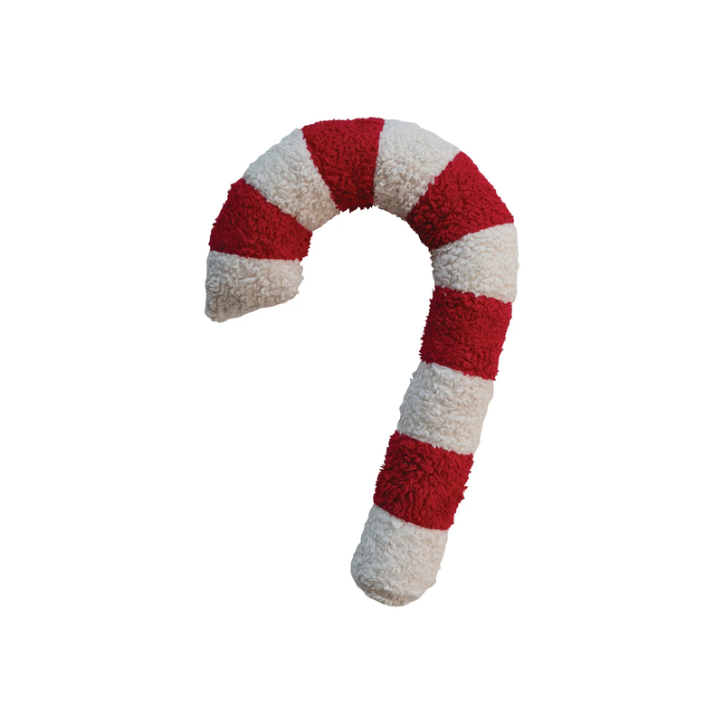 Cotton Sherpa Candy Cane Shaped Pillow