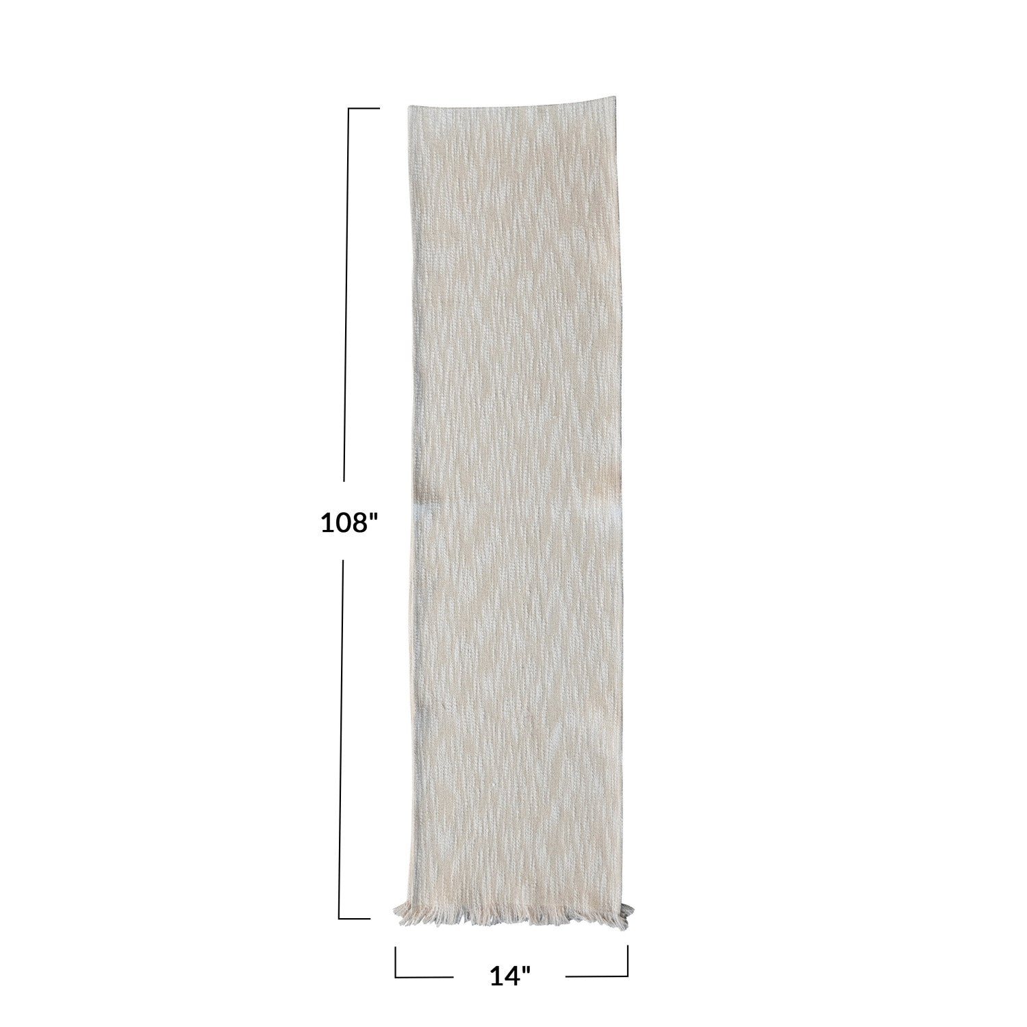 Woven Cotton Slub Table Runner w/ Metallic Gold Thread &amp; Fringe, Natural