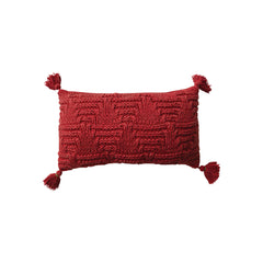 Woven Cotton Knit Lumbar Pillow w/ Tassels, Sandwashed Finish