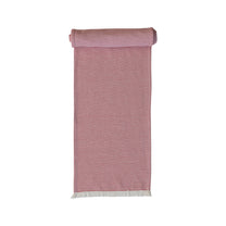 Woven Cotton Table Runner w/ Stripes &amp; Fringe, Red &amp; White