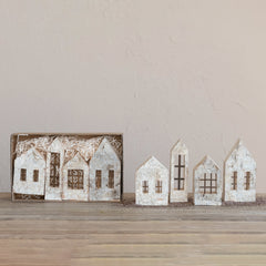 Birch Bark Houses w/ Windows, Natural, Boxed Set of 4