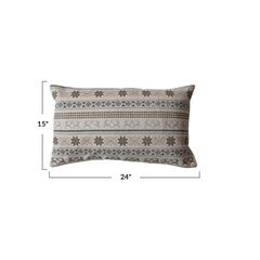 Cotton Embroidered Lumbar Pillow w/ Chambray Back