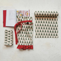 Cotton Printed Half Apron w/ Christmas Tree Pattern, Pocket &amp; Ruffle