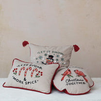 Cotton Printed Lumbar Pillow w/ Corduroy Back &amp; Piping